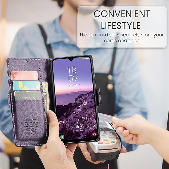 for Samsung Galaxy A26 5G Case, Premium PU Leather Wallet Case Flip Cover with [RFID Blocking][Card Holder][Stand Function] Shockproof Protective for Samsung Galaxy A26, Purple