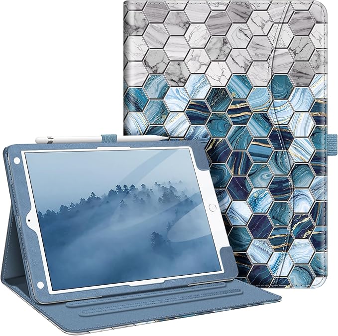 Fintie Case for iPad 9th / 8th / 7th Generation (2021/2020/2019) 10.2 Inch - [Corner Protection] Multi-Angle Viewing Stand Cover with Pocket & Pencil Holder, Auto Sleep Wake, Agate Hexagons
