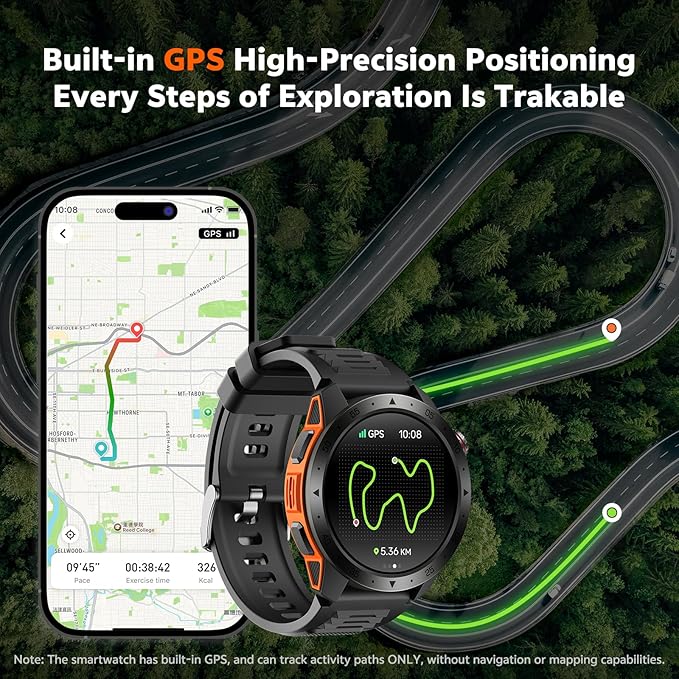 Military Smart Watches for Men Built-in GPS(Answer/Make Calls), 1.43" AMOLED Screen with Compass, Altitude, Barometer, 3ATM Waterproof, Fitness Watch with Health Monitor for Android iOS