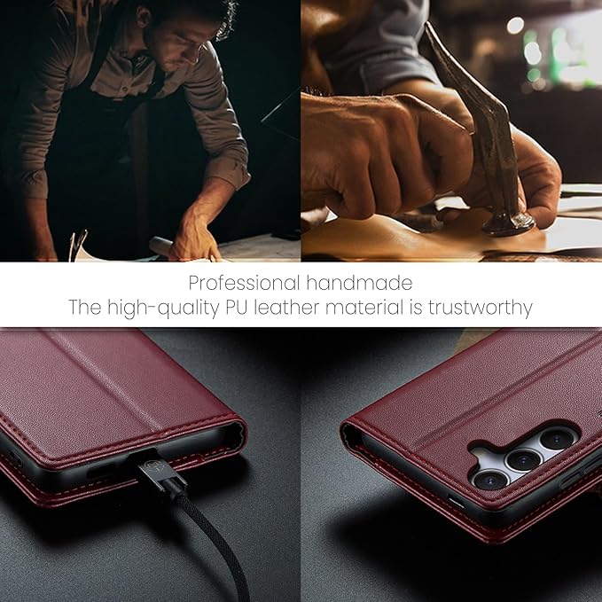 SINIANL for Samsung Galaxy S25 Wallet Case with RFID Blocking, S25 Case Wallet for Men Women with Card Holder Magnetic Clasp Kickstand Leather Book Folio Case for Galaxy S25 Red