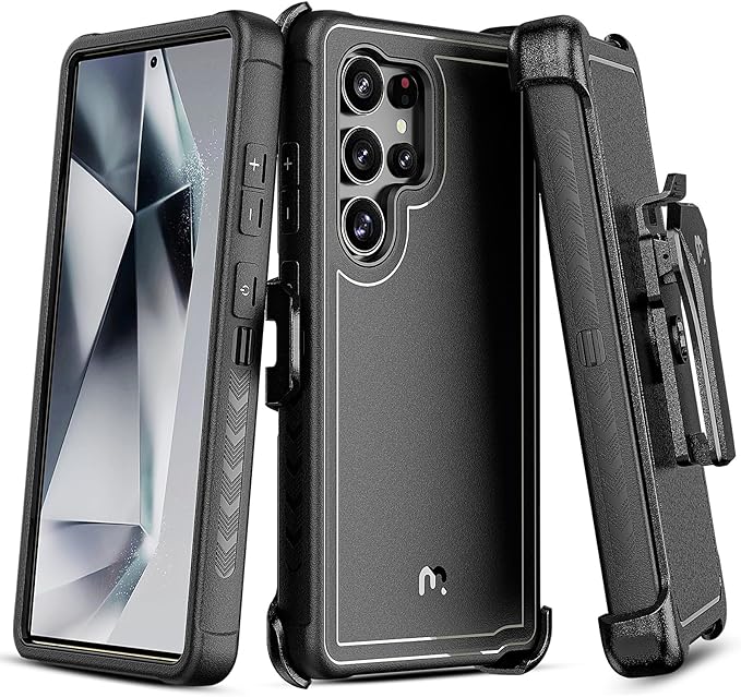 M MYBAT PRO Maverick Series for Samsung Galaxy S25 Ultra Case with Belt Clip Holster, 6.9 inch, Heavy Duty Military Grade Drop Protective Case w 360° Rotating Stand (No Screen Protector) Black