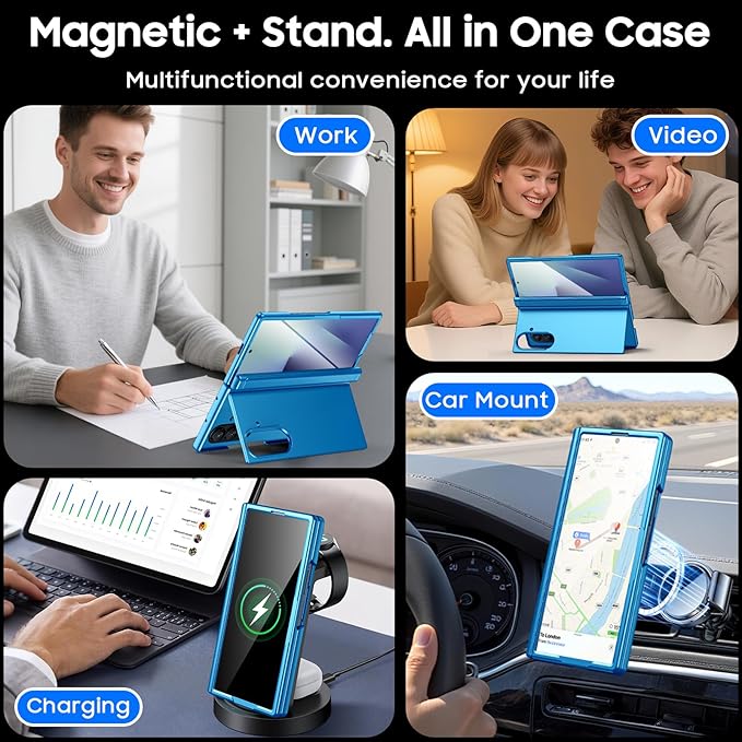 for Samsung Galaxy Z Fold 7 Case Magnetic Power with [Kickstand][Hinge Protection] Full Body Screen Protector Shockproof Phone Case for Galaxy Z Fold 7 Case(Lake Blue)