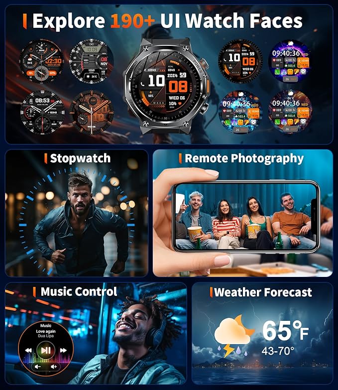 Military Smart Watch for Men,800mAh Large Battery/1.75" HD Smart Watches with LED Flashlight for Android/iOS (Bluetooth Call Answer/Calls) Fitness Tracker with Heart Rate/Sleep Tracking