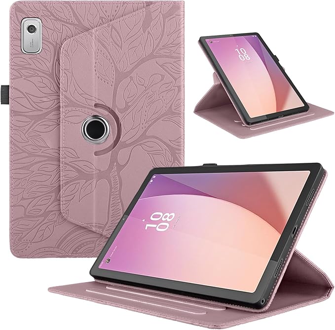 Rotating Case for Lenovo Tab M9 9.0 inch (TB-310FU) 2023 Released PU Leather Cover Lightweight Flip Stand Shell with Pen Holder for Lenovo Tab M9 9" 2023 Tablet-Rose Gold
