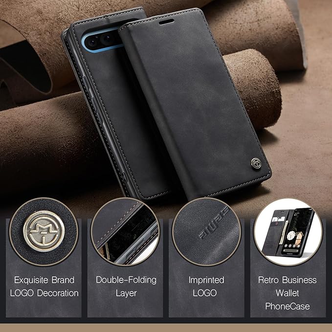 for Google Pixel 9 Pro XL Case, Flip Wallet Leather Case with Card Holder Magnetic Closure Shockproof Kickstand Protective Phone Cases Cover for Google Pixel 9 Pro XL,Black