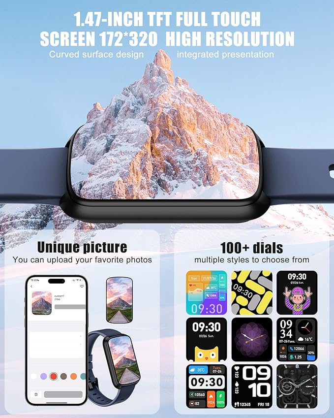 Fitness Tracker, Smart Watch for Women Men with 24/7 Heart Rate/Blood Pressure/Blood Oxygen Monitor,Sleep Tracker,Step & Calorie Counter, IP68 Waterproof Fitness Watches Compatible with Android&iPhone