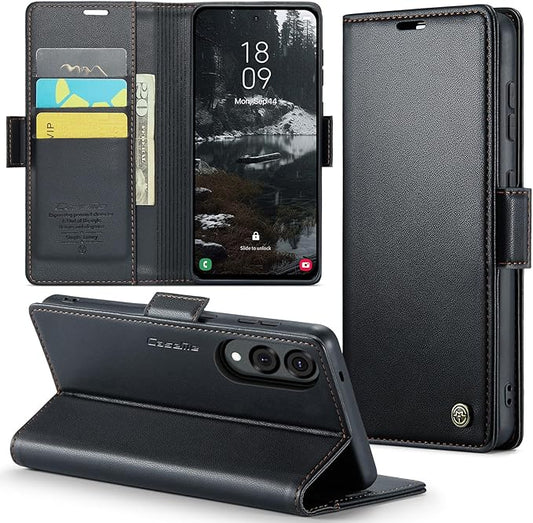 for Samsung Galaxy S25 Edge Case, Premium PU Leather Wallet Case Flip Cover with [RFID Blocking][Card Holder][Stand Function] Shockproof Protective for Samsung Galaxy S25 Edge, Black