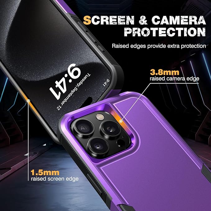 Diaclara Designed for iPhone 15 Pro Max Case, [with Privacy Screen Protector] [Anti Spy] [Military Grade Drop Protection] Heavy Duty Full-Body Shockproof Phone Case, Purple
