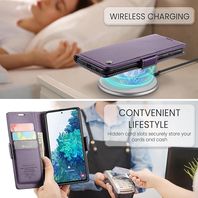 AUPAI for Samsung Galaxy S20 FE Wallet Case with Credit Card Holder, PU Leather RFID Blocking Folio Flip Kickstand Magnetic Clasp Protective Phone Cover for Women Men Purple