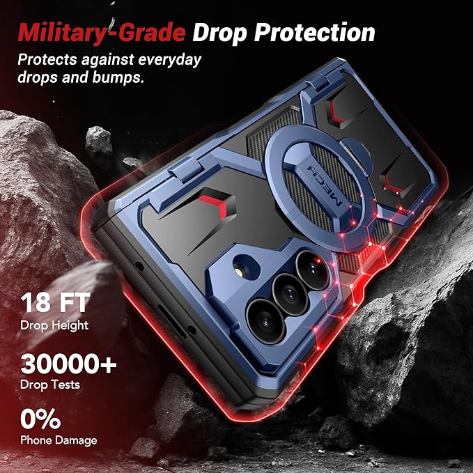 TONGATE 360° Spin Magnetic Stand for Z Fold 7 Case with Privacy Screen Protector, [Compatible with Magsafe] [Anti Spy] [360° Ring Holder] Full-Body Shockproof Case for Samsung Galaxy Z Fold 7, TiBlue