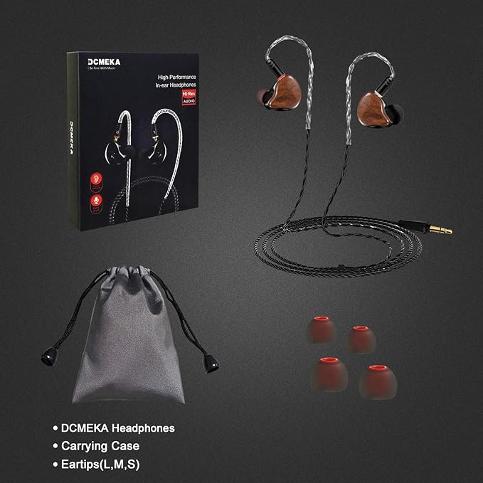 in Ear Monitor Headphones, HiFi Stereo IEM Earphones, Dynamic Dual Driver Wired Earbuds with Detachable Cable, Noise Canceling Headset for Singers Musicians Drummers Audiophile (Wood Grain)
