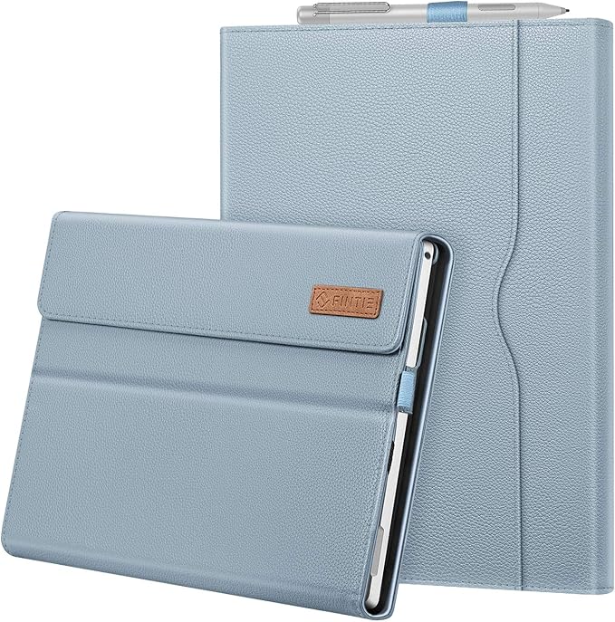Fintie Case for 12.3 Inch Microsoft Surface Pro 7 Plus, Surface Pro 7/6/5/4/3 - Portfolio Business Cover with Pocket, Compatible with Type Cover Keyboard, Ice Blue