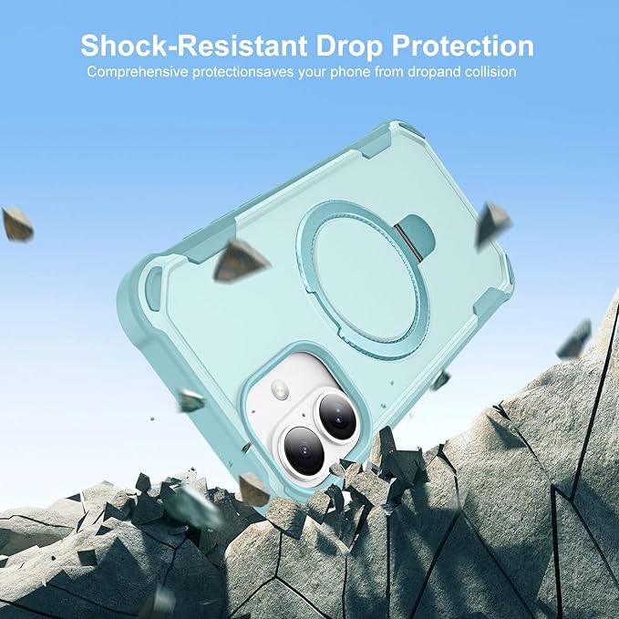 Compatible with iPhone 16 Case with Invisible Magnetic Ring Stand [Compatible with Magnetic] [Military Drop Protection] Shockproof Slim Hard Back Soft Edge Case 6.1 Inch, Blue