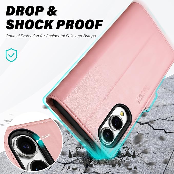 TUCCH Wallet Case for Galaxy S25 Edge, Magnetic PU Leather Stand [RFID Blocking] [4 Credit Card Holders] Flip Cover with [TPU Shockproof Interior Case] Compatible with Galaxy S25 Edge 6.7", Rose Gold