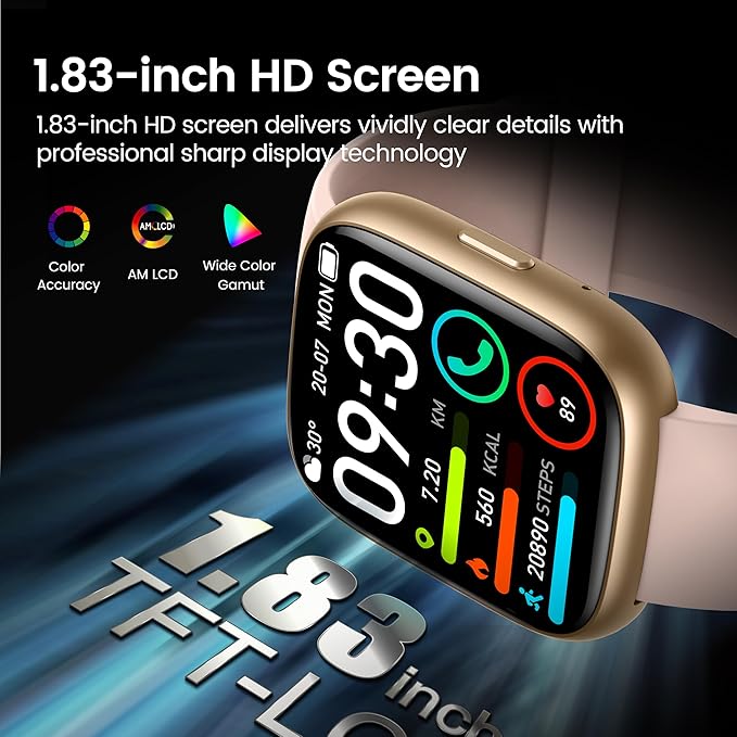 Smart Watch with Alexa Built-in, 1.83" HD Touchscreen Fitness Tracker with Bluetooth Calling, Fitness Watch with Heart Rate/Sleep Monitor/120+ Sports, IP68 Waterproof Smartwatch for Android iOS, Pink