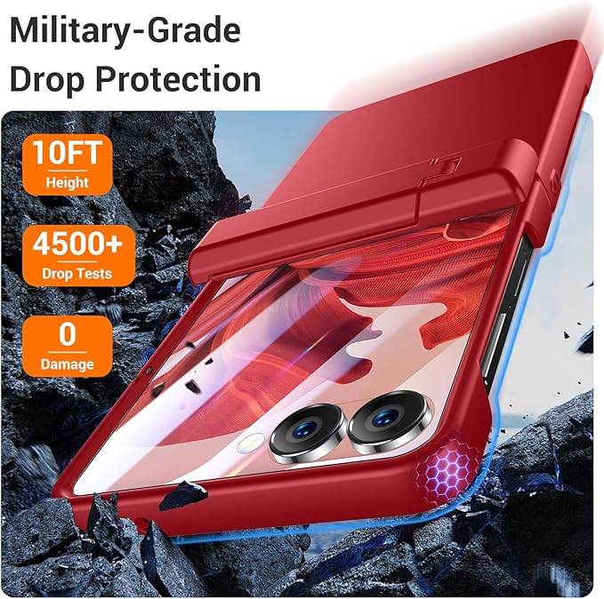 Temdan for Samsung Galaxy Z Flip 7 Case with [Built-in Front Screen Protector] [Kickstand][Hinge Protection][Hard PC] Ultra-Thin Shockproof Protective Phone Case for Galaxy Z Flip 7-Red