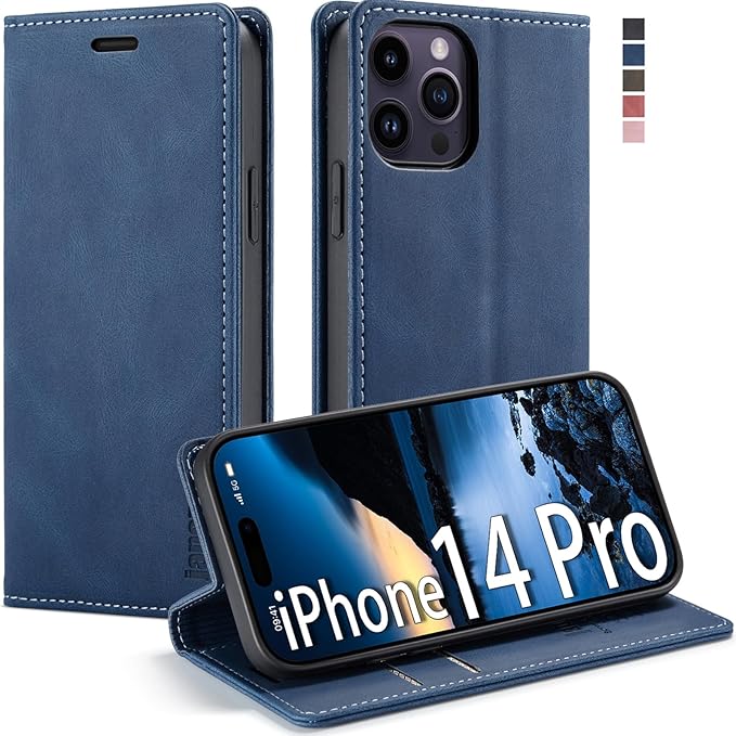 japezop Compatible with iPhone 14 Pro Wallet Case,with [RFID Blocking] Credit Card Slots Folio Magnetic Stand,Leather Flip Case Wallet for iPhone 14 Pro 5G 6.1 Inch(Blue)