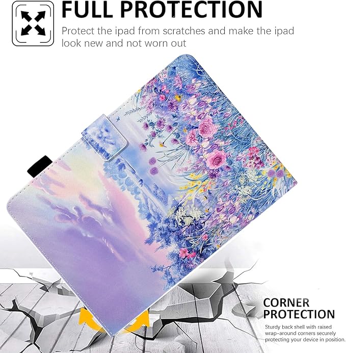 Case for Galaxy Tab A9+/A9 Plus 11 Inch 2023 (SM-X210/X216/X218), Funut PU Leather Folio Cover Multi-Angle Stand with Auto Wake/Sleep Case for Samsung Galaxy Tab A9 Plus/A9+ Tablet, Purple Flower Sea