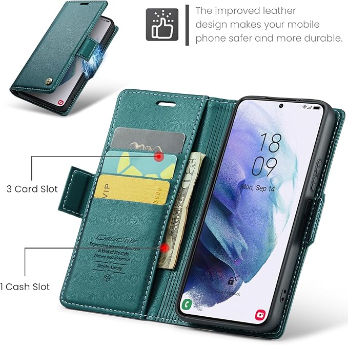 Case for Samsung Galaxy S21 Plus Wallet Case, RFID Blocking PU Leather Flip Folio Cover Card Holder Kickstand Shockproof Phone Case Compatible with Samsung Galaxy S21 Plus, Blue Green