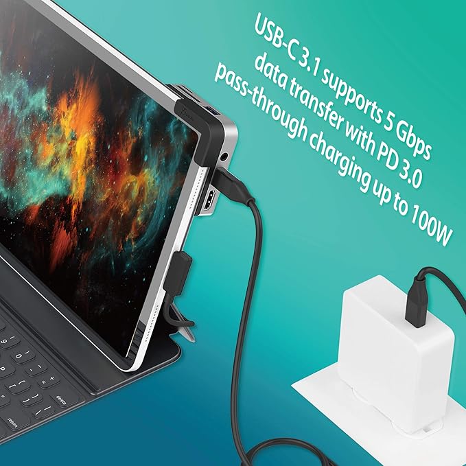j5create iPad Pro USB C Hub- 6-in-1 Travel Dock for iPad Pro 12.9”/11”, with 4K@60Hz HDMI, USB C PD Charging 100W & Data, USB A 3.1, SD and microSD Card Reader, 3.5mm Headphone Jack (JCD612)