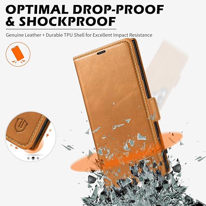 SHIELDON Wallet Case for Galaxy S25 Ultra 5G, Genuine Leather RFID Blocking Credit Card Holder Kickstand Magnetic Folio Protective Cover Compatible with Galaxy S25 Ultra 6.9" 2025 - Retro Light Brown