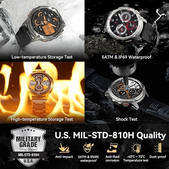 AMAZTIM Smart Watches for Men,60 Days Extra-Long Battery, Rugged Military Bluetooth Call(Answer/Dial Calls),1.43" Ultra HD AMOLED Display,Full Metal Body SmartWatch Compatible iPhone and Android