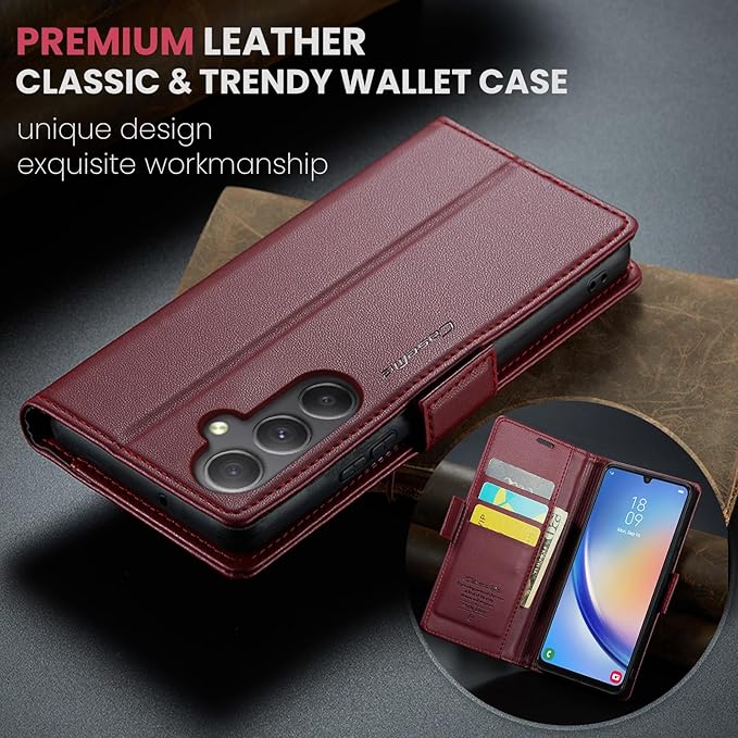 for Samsung Galaxy A34 5G Case, Premium PU Leather Wallet Case Flip Cover with [RFID Blocking][Card Holder][Stand Function] Shockproof Protective for Samsung Galaxy A34 5G, Red