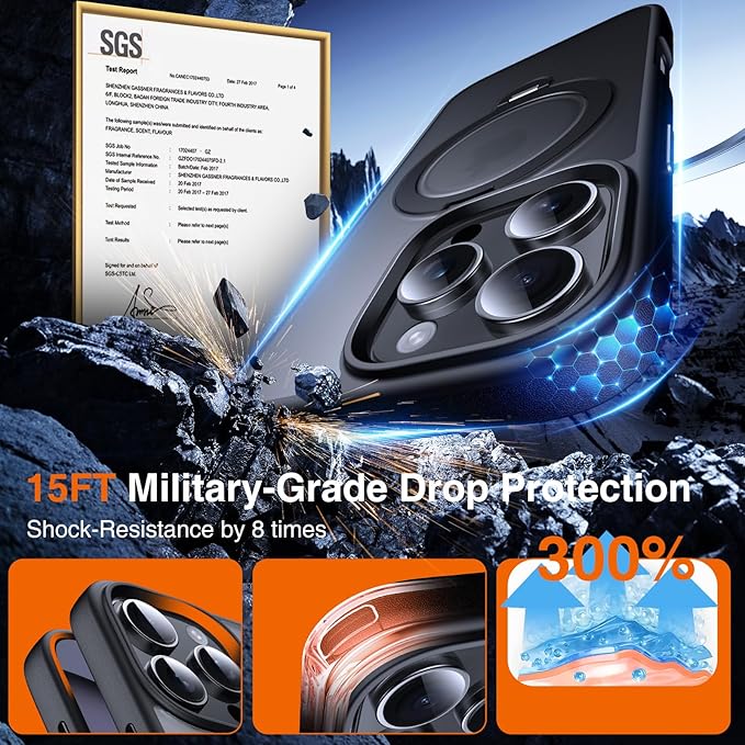 360° O-Ring MagStander for iPhone 16 Pro Max Case with Magnetic Kickstand Ring Holder [Compatible with MagSafe][360°Rotate Stand][Military Shockproof] iPhone 16 Pro Max Phone Cover Black