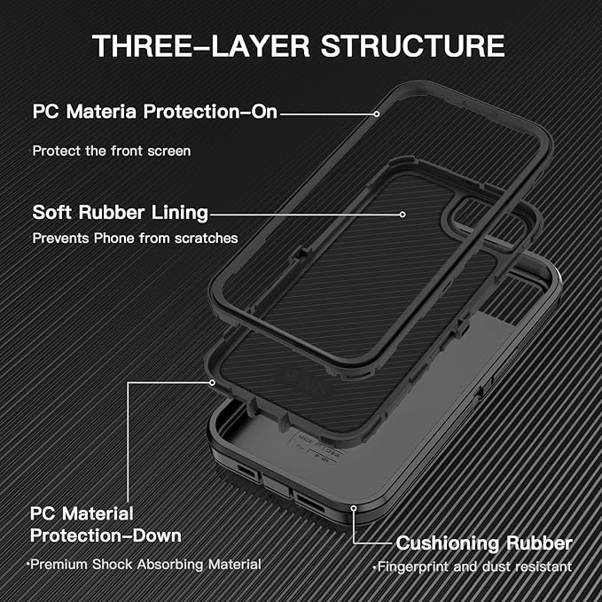 for iPhone 16e Case [Compatible with MagSafe] Shockproof 3-Layer Full Body Protection [Without Screen Protector] Rugged Heavy Duty Cover Case for Apple iPhone 16e 6.1" 2025,Black