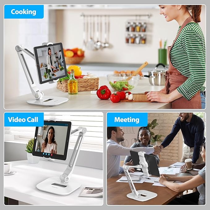 AboveTEK Multi-Angle Adjustable Tablet Stand, 360 Swivel iPad Stand Aluminum Desk Mount Fits 4'-11" Tablets White