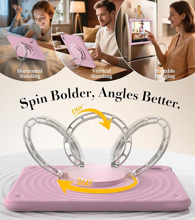 BRAECN Ripple Case for iPad (A16)11th/10th Generation 11/10.9 inch 2025/2022 Zinc Alloy Handle Ring Stand Protective Heavy Duty Screen Protector 360°Rotating 180°Folding Shoulder Strap Full-Body Cover