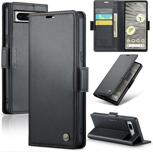 for Google Pixel 7A Case, Premium PU Leather Wallet Case Flip Cover with [RFID Blocking][Card Holder][Stand Function] Shockproof Protective for Google 7A, Black