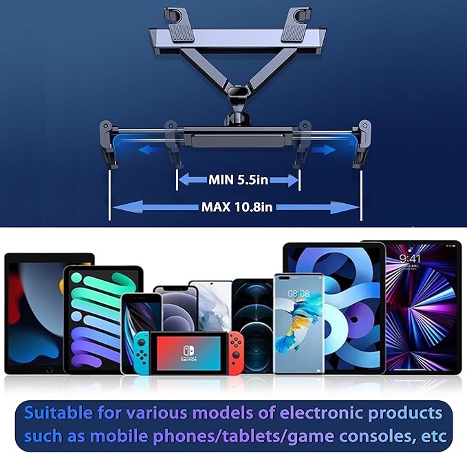 2026 Car Headrest Tablet Holder (2 Pack), Car iPad Holder for Kids, Scalable Tablet Mount for Backseat, for iPad Pro Fire HD..., 5.5-10.8" Fits Larger Tablets (If Short Side ≤10.6") [Upgrade -Black]