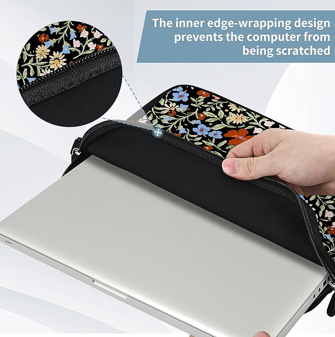 RICHEN 14 15 15.4 15.6 inch Laptop Shoulder Bag Messenger Bag Notebook Handle Sleeve Neoprene Carrying Case with Accessories Pocket (14-15.6 inch, Flowers2)