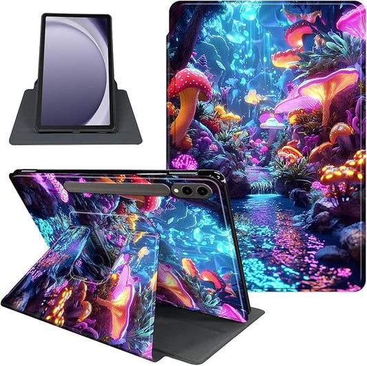 Case for Samsung Galaxy Tab S10 Ultra/Tab S9 Ultra 14.6-Inch, 360 Degree Rotating Folio Stand Smart Cover for Galaxy Tab S10 Ultra/ S9 Ultra 14.6'', Auto Sleep/Wake, Glowing Mushroom
