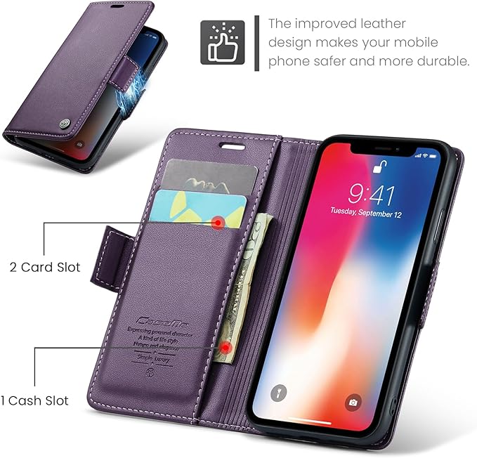 for iPhone X Case/iPhone Xs Case, Premium PU Leather Wallet Case Flip Cover with [RFID Blocking][Card Holder][Stand Function] Shockproof Protective for iPhone X/XS, Purple