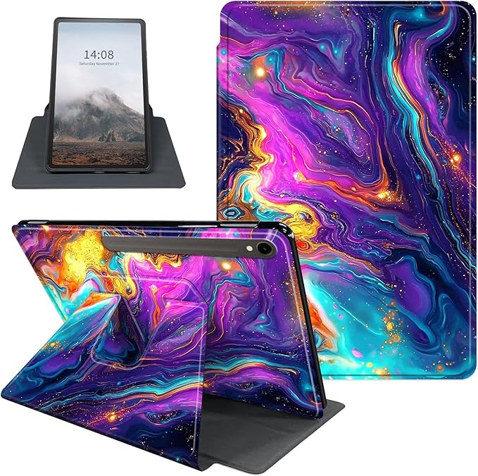 Case for Samsung Galaxy Tab S10 FE / S9 FE 5G 10.9 inch & Tab S9 11 inch, PU Leather 360° Rotating Stand Cover, Auto Sleep/Wake, Folio Smart Protective Cover, Colorful Marble