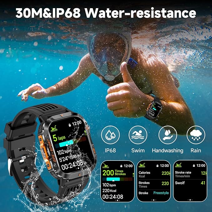 GPS Smart Watch for Men (Answer/Make Calls), 2.01'' Military Rugged Smartwatches for Android iPhone Fitness Tracker with Compass/10 Days Battery/Heart Rate/Sleep/100+ Sport Modes(2 Straps)