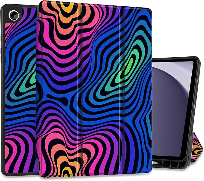 MEEgoodo Case for Samsung Galaxy Tab A9 Plus 11 inch Cover 2024 2023 with S Pen Holder, A9+ Smart Tablet Cases with Leather Trifold Stand+Soft TPU Back Shell+Smart Auto Wake/Sleep, Abstract Ripple