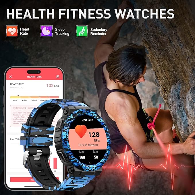 Military Smart Watches for Men (Answer/Make Calls) with LED Flashlight 3ATM Waterproof Smartwatch with 100+ Sports Modes 1.53" Fitness Tracker with Heart Rate Monitor for iPhone Android