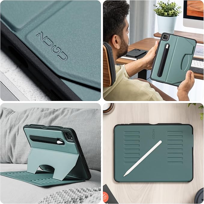 ZUGU Case for iPad Pro 12.9 Case 5th / 6th Generation Stand 2021/2022, Slim Protective Cover with Wireless Apple Pencil Charging, Magnetic Stand & Sleep/Wake Magnetic Cover, Pine