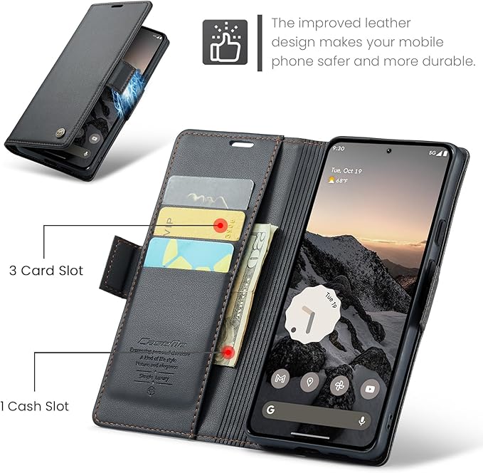 for Pixel 9A Case, Premium PU Leather Wallet Case Flip Cover with [RFID Blocking][Card Holder][Stand Function] Shockproof Protective for Pixel 9A, Black