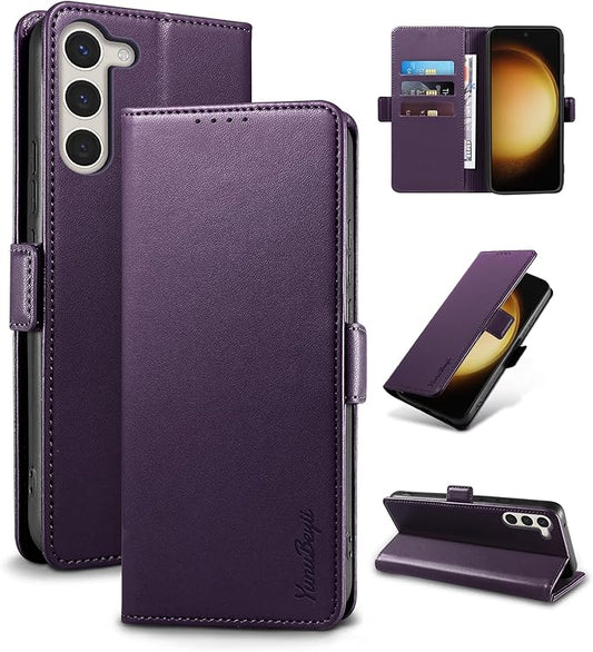 Wallet Flip Case for Samsung Galaxy S23 5G - [RFID Blocking] Luxury PU Leather Card Holder Magnetic Phone Cover with Kickstand,Shockproof Protective Case,Purple