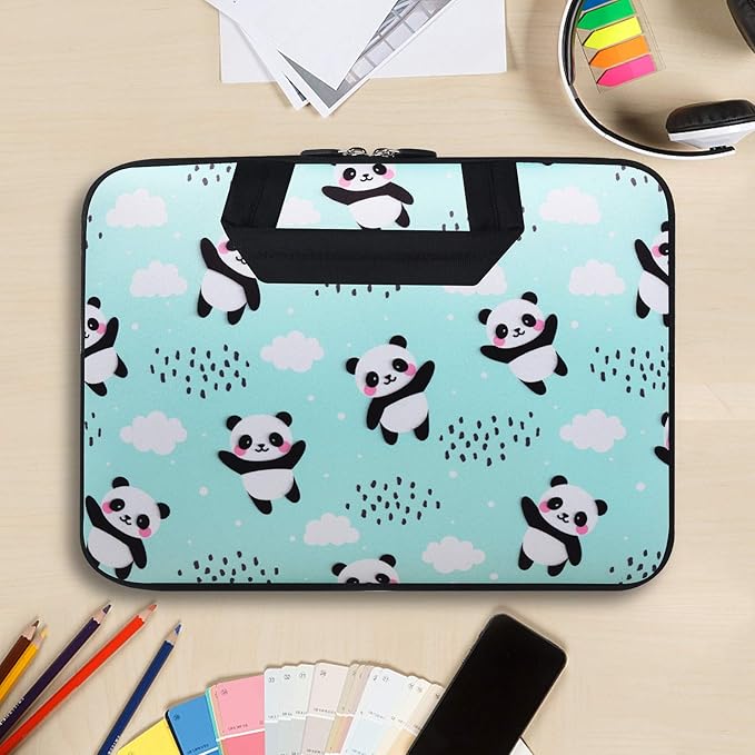Violet Mist 11 11.6 12 Inch Laptop Sleeve Funny Panda Pattern Laptop Carrying Bag Case with Handle Cute Protective Neoprene Notebook Tablet Computer Travel Cover Pouch Briefcase, Blue Flying Panda