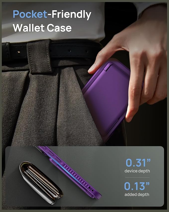 for iPhone 16e Case, Built-in Credit Card Holder & Stand & Lens Cover, Military Grade Drop Tested Soft Silicone Edge Rugged Protective Wallet Phone Case for iPhone 16e 6.1" 2025, Purple