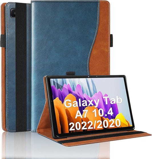 Case for Samsung Galaxy Tab A7 10.4'' 2022/2020 (Model SM-T500/503/505/507 Bussiness Premium Slim PU Leather Stand Folding Folio Cover with Card Slot Pen Holder-Navy Blue
