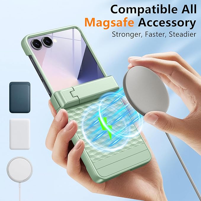 Magnetic for Samsung Galaxy Z Flip 7 Case [Hinge Protection＆Kickstand][Compatible with MagSafe][Built-in Screen Protector] Full-Body Military Protection Phone Case for Samsung Z Flip 7 Mint Green
