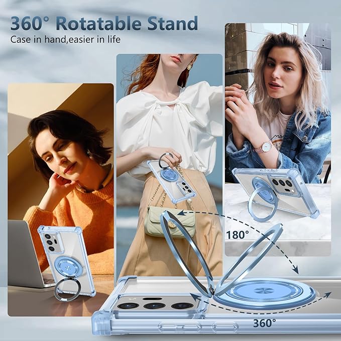 for Samsung Galaxy Note 20 Ultra Case Magnetic Compatible with MagSafe,with 1 Tempered Glass Screen Protector,Built-in 360°Kickstand Ring Military Grade Shockproof Heavy Duty Protection Blue