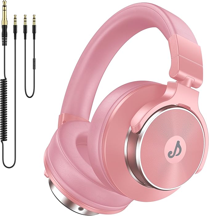 Wired Over Ear Headphones, Studio Monitor & Mixing DJ Headphones with 50mm Neodymium Drivers and 1/4 to 3.5mm Jack for Guitar AMP Podcast Piano Keyboard (Pink)