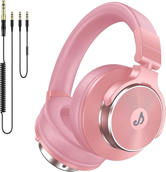 Wired Over Ear Headphones, Studio Monitor & Mixing DJ Headphones with 50mm Neodymium Drivers and 1/4 to 3.5mm Jack for Guitar AMP Podcast Piano Keyboard (Pink)